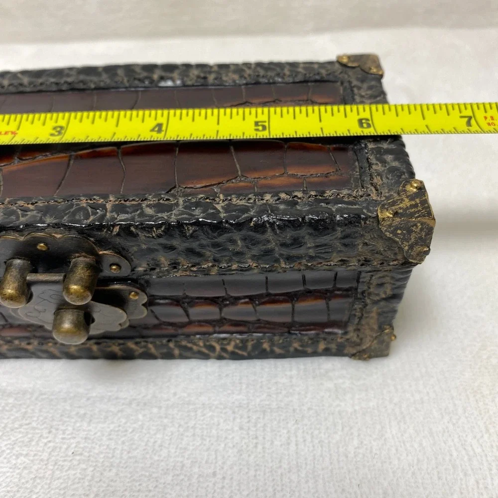 Ornate Faux Crocodile Type Embossed Trinket Jewelry Box‎ Decorative Keepsake